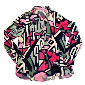 BIG DART Retro Geometric Abstract Long Sleeve Button Up Shirt Top UK12